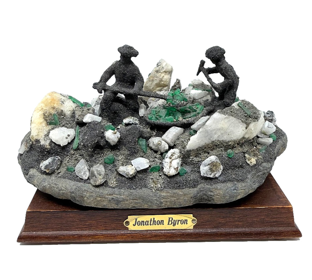 Vintage Colombian Emerald Miner Diorama Sculpture Base Removable Read